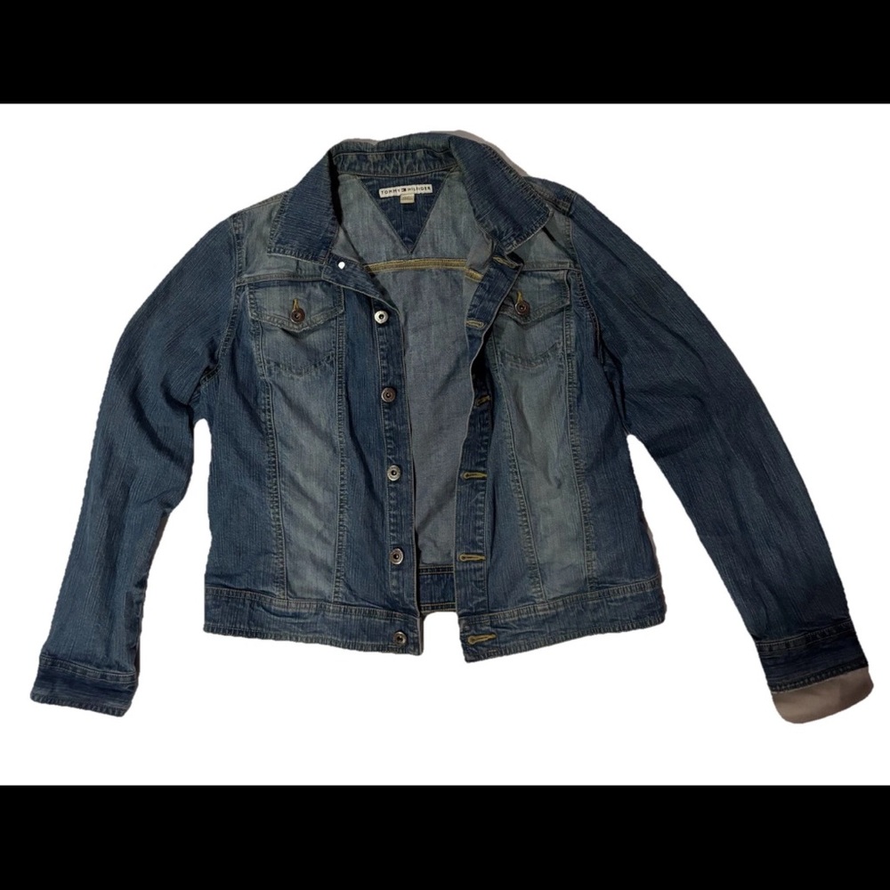 Tommy Hilfiger Y2K Women's Denim Jean Jacket Sz L Medium Wash Button Up Pockets